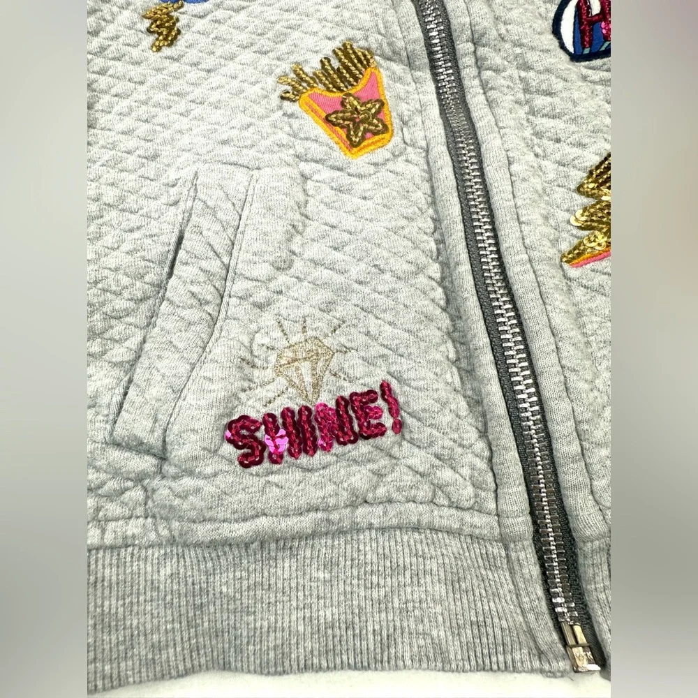 GYMBOREE Girls Sequin Patch Bomber Jacket S Hello Fries Smiley Face‎ Girly Fun
